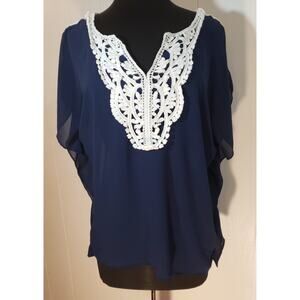 My Michelle vintage  size L navy blue blouse